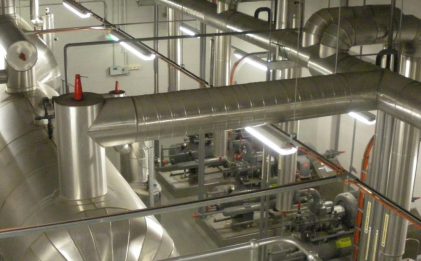 an aerial view of an industrial refrigeration cool room with multiple separator as multiple compressors