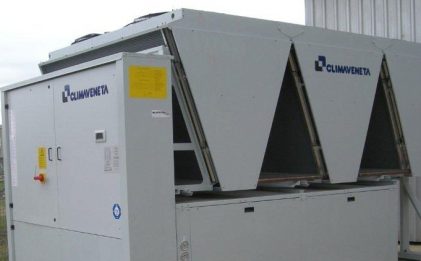 an industrial refrigeration glycol chiller outdoors